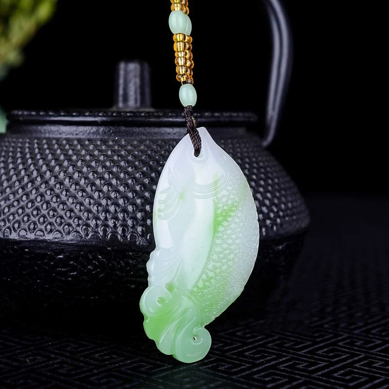Yellow Hand-carved Carp Jade Pendant Fish Necklace Gift