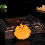 Natural Yellow Hand-carved Safe Lock Jade Pendant Necklace