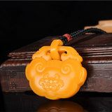 Natural Yellow Hand-carved Safe Lock Jade Pendant Necklace