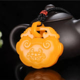Natural Yellow Hand-carved Safe Lock Jade Pendant Necklace