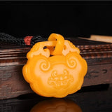 Natural Yellow Hand-carved Safe Lock Jade Pendant Necklace
