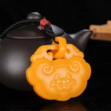 Natural Yellow Hand-carved Safe Lock Jade Pendant Necklace