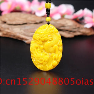Yellow Hetian Jade Dragon Pendant Necklace Chinese Jadeite Jewelry