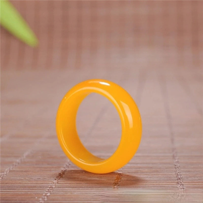 Natural Yellow Jade Ring Chinese Jadeite Hand-Carved Charm Jewellery