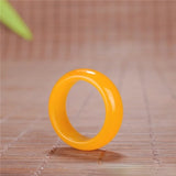Natural Yellow Jade Ring Chinese Jadeite Hand-Carved Charm Jewellery