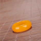 Natural Yellow Jade Ring Chinese Jadeite Hand-Carved Charm Jewellery