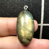 Labradorite Necklace Pendant Natural Yellow Light Crystal Silver Moonstone Beads