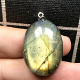 Natural Yellow Light Labradorite Necklace Pendant Crystal Silver 28x20x10mm