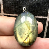 Natural Yellow Light Labradorite Necklace Pendant Crystal Silver 28x20x10mm