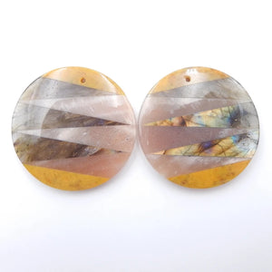Yellow Opal Labradorite Round Gemstone Earrings Pair