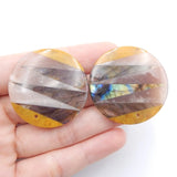 Yellow Opal Labradorite Round Gemstone Earrings Pair