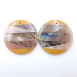 Yellow Opal Labradorite Round Gemstone Earrings Pair