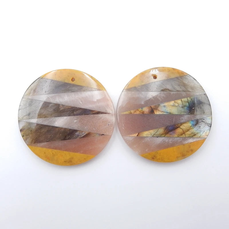 Yellow Opal Labradorite Round Gemstone Earrings Pair