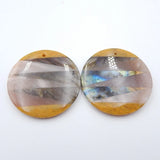 Yellow Opal Labradorite Round Gemstone Earrings Pair