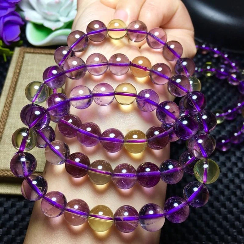 Natural Yellow Purple Amethyst Citrine Bracelet 9mm
