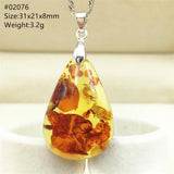 Yellow Red Piebald Amber Gemstone Bead Pendant Necklace