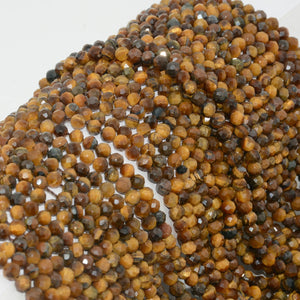 Natural Yellow Tiger Eye Faceted Round Beads 4mm