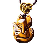 Yellow Tiger Eye Fox Head Pendant Necklace Charm Amulet Luck