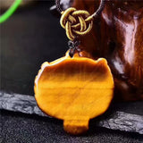 Yellow Tiger Eye Stone Jade Tiger Head Pendant Necklace