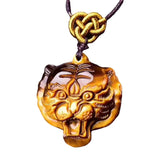 Yellow Tiger Eye Stone Jade Tiger Head Pendant Necklace
