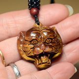 Yellow Tiger Eye Stone Jade Tiger Head Pendant Necklace Charm Jewelry