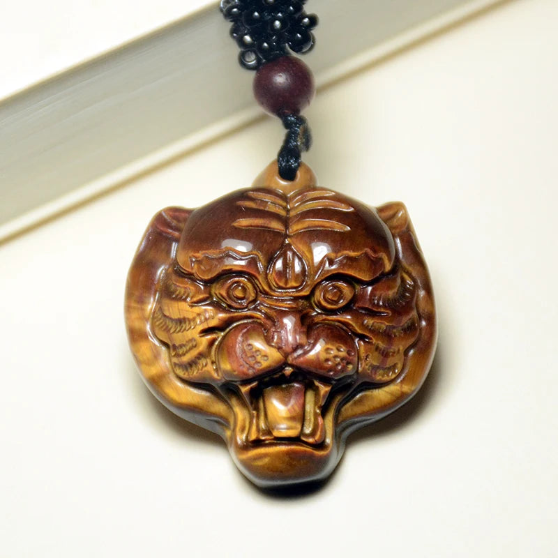 Yellow Tiger Eye Stone Jade Tiger Head Pendant Necklace Charm Jewelry