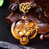 Yellow Tiger Eye Stone Jade Tiger Head Pendant Necklace