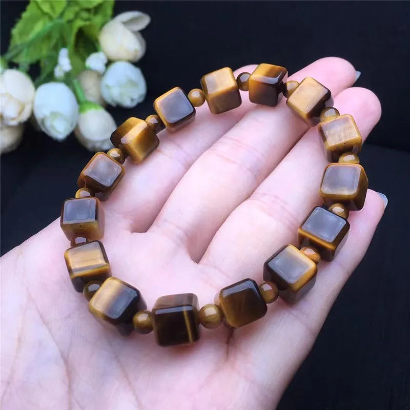 Yellow Tiger Eye Sugar Cube Beads Bracelet DIY Jewelry Healing Power Stone