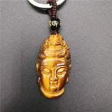 Handcarved Guanyin Head Yellow Tiger Eye KeyChain for Luck & Protection