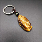 Handcarved Guanyin Head Yellow Tiger Eye KeyChain for Luck & Protection