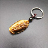 Handcarved Guanyin Head Yellow Tiger Eye KeyChain for Luck & Protection