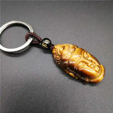 Handcarved Guanyin Head Yellow Tiger Eye KeyChain for Luck & Protection