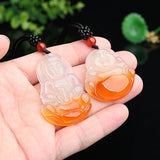 Natural Yellow Agate Guanyin Buddha Pendant Jadeite Necklace