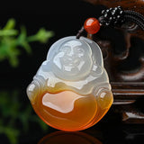 Natural Yellow Agate Guanyin Buddha Pendant Jadeite Necklace