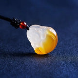 Natural Yellow Agate Guanyin Buddha Pendant Jadeite Necklace
