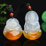 Natural Yellow Agate Guanyin Buddha Pendant Jadeite Necklace