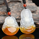 Natural Yellow Agate Guanyin Buddha Pendant Jadeite Necklace