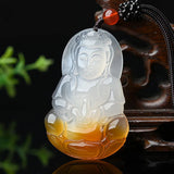 Natural Yellow Agate Guanyin Buddha Pendant Jadeite Necklace