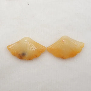Yellow Jade Carved Leaves Earrings, Semiprecious Stone Beads