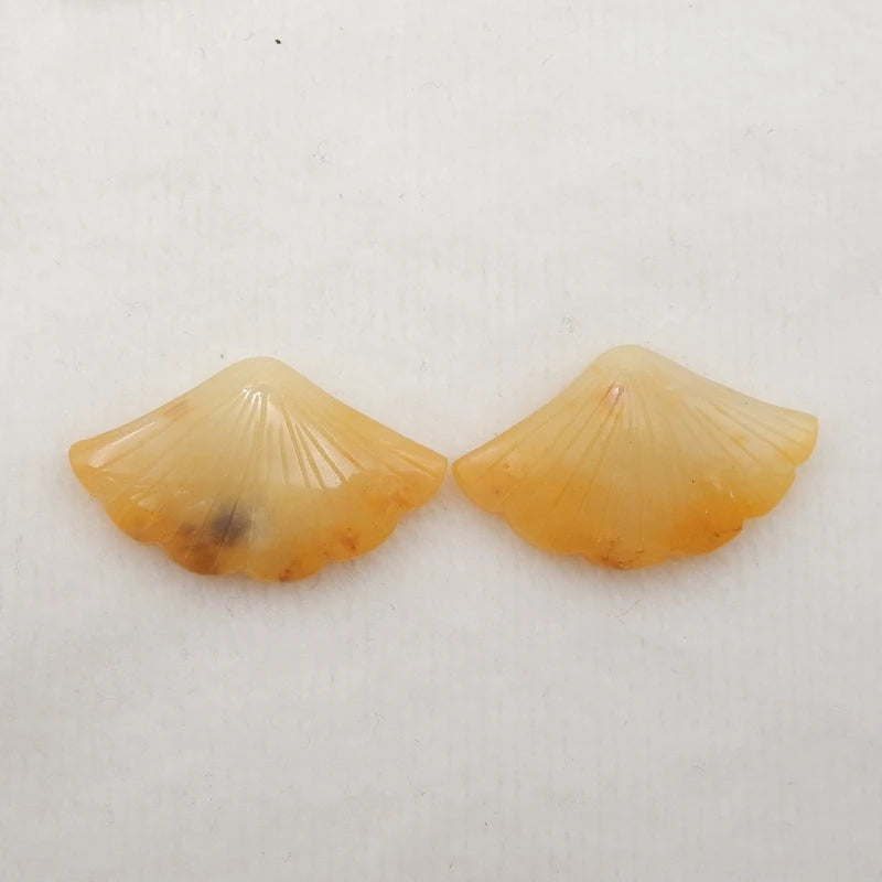 Yellow Jade Carved Leaves Earrings, Semiprecious Stone Beads