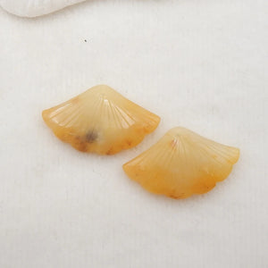 Yellow Jade Carved Leaves Earrings, Semiprecious Stone Beads
