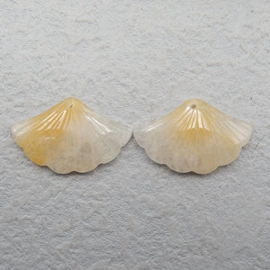Yellow Jade Carved Leaves Women Earrings, Semi-Precious Stone Earring