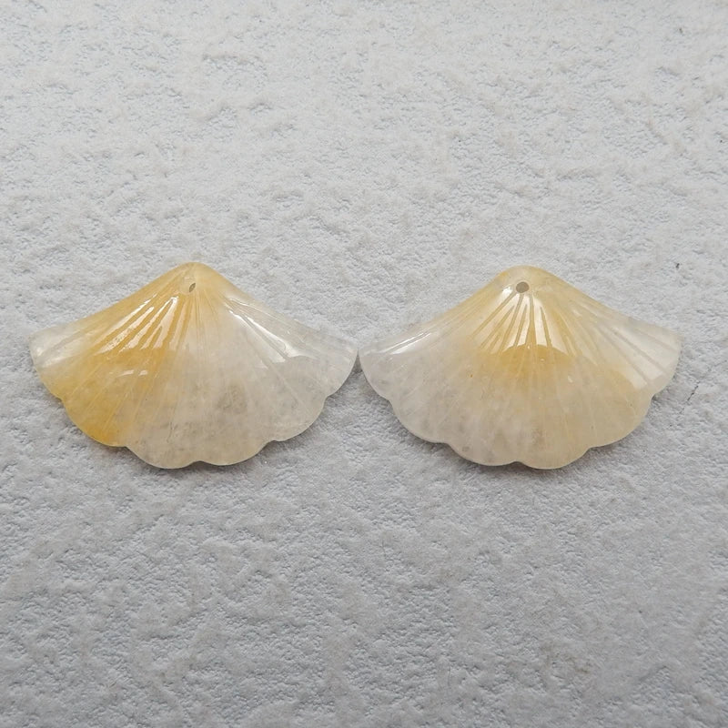 Yellow Jade Carved Leaves Women Earrings, Semi-Precious Stone Earring