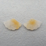 Yellow Jade Carved Leaves Women Earrings, Semi-Precious Stone Earring