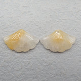 Yellow Jade Carved Leaves Women Earrings, Semi-Precious Stone Earring