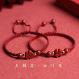 Zodiac Lucky Clover Red String Bracelet Chinese Style