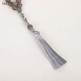 Gray Agate Stone Tasbih Prayer Islamic Muslim 33/99 Beads Necklace Tasbeeh