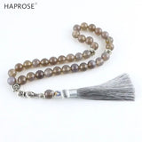Gray Agate Stone Tasbih Prayer Islamic Muslim 33/99 Beads Necklace Tasbeeh