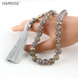 Gray Agate Stone Tasbih Prayer Islamic Muslim 33/99 Beads Necklace Tasbeeh