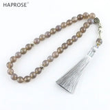 Gray Agate Stone Tasbih Prayer Islamic Muslim 33/99 Beads Necklace Tasbeeh